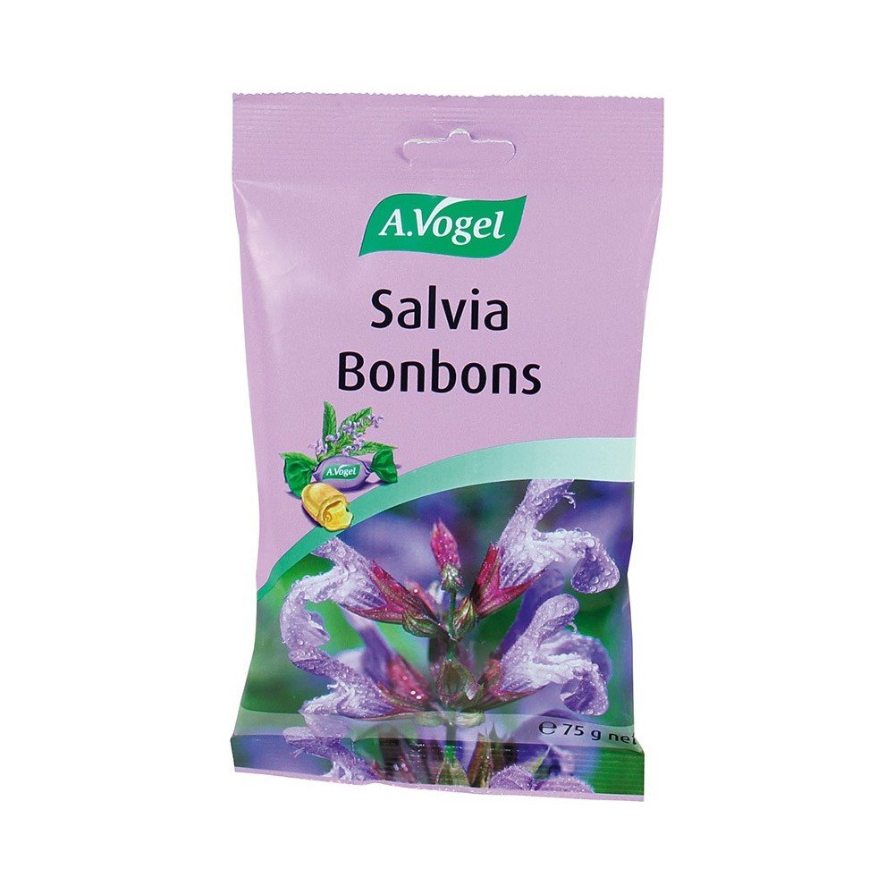 A.Vogel Salvia Bonbons Καραμέλες Για Τον Λαιμό 75gr. Εμπλουτισμένη με φυσική βιταμίνη C από ασερόλα, καταπραϋνει τον ερεθισμένο λαιμό. 