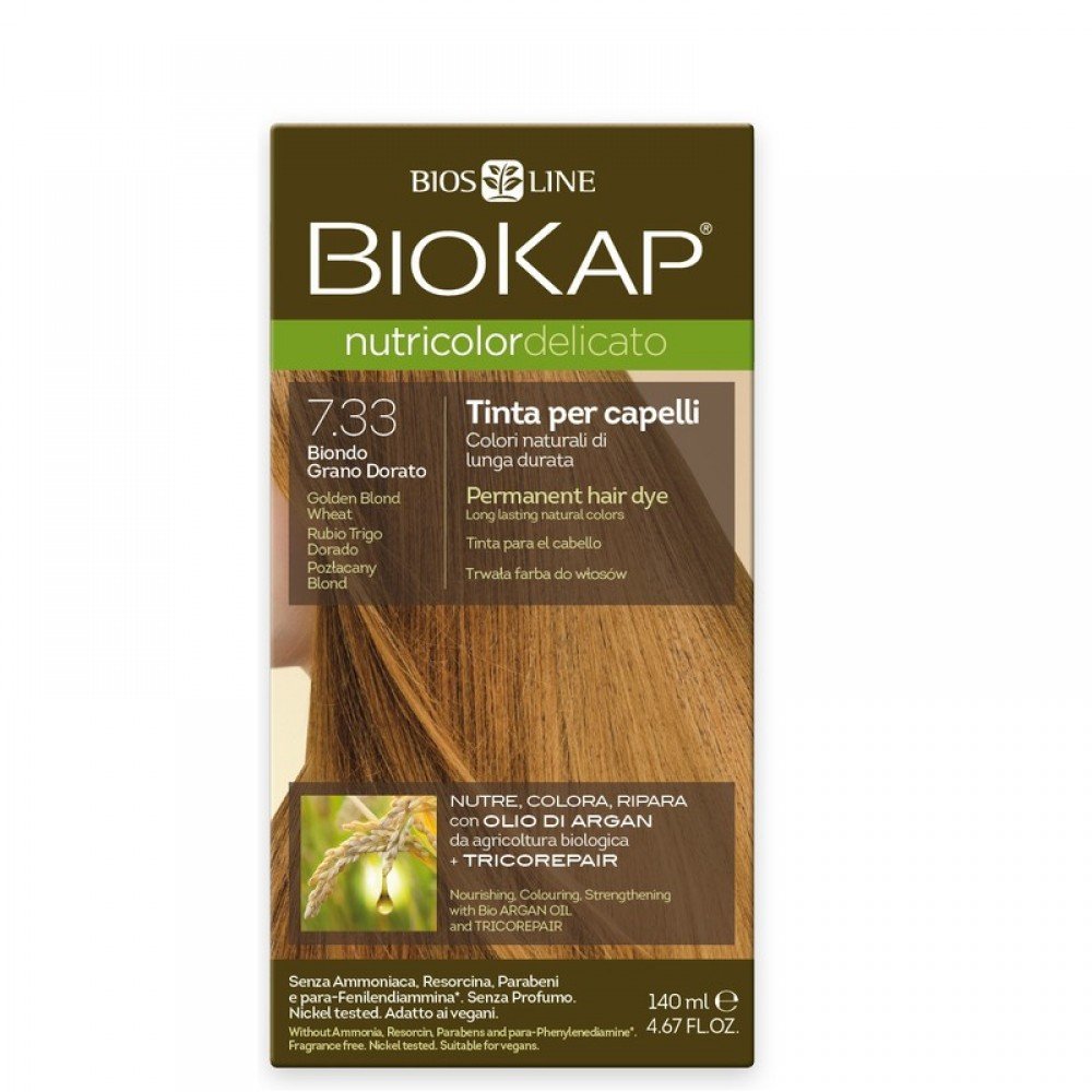 Biosline Biokap Nutricolor Delicato 7.33 Golden Blonde Wheat, Φυσικό Ξανθό Χρυσαφί Σταρένιο