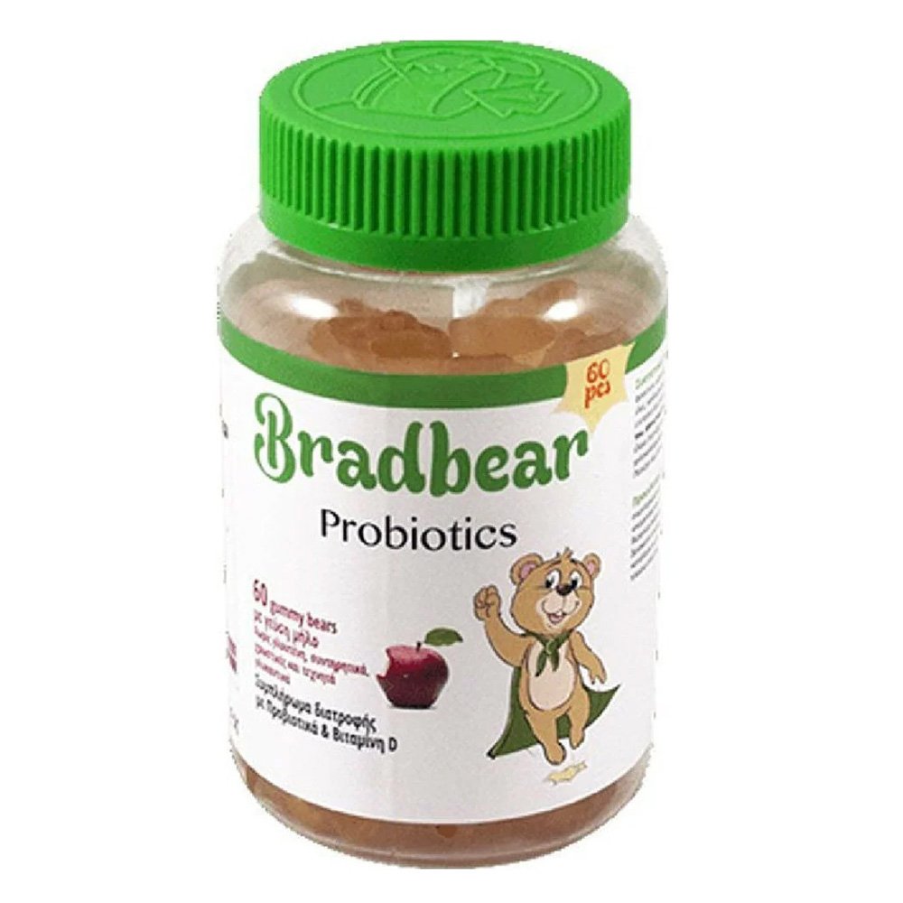 Bradex Bradbear Probiotics & Vitamin D με Γεύση Μήλο 60 Μασώμενα Ζελεδάκια