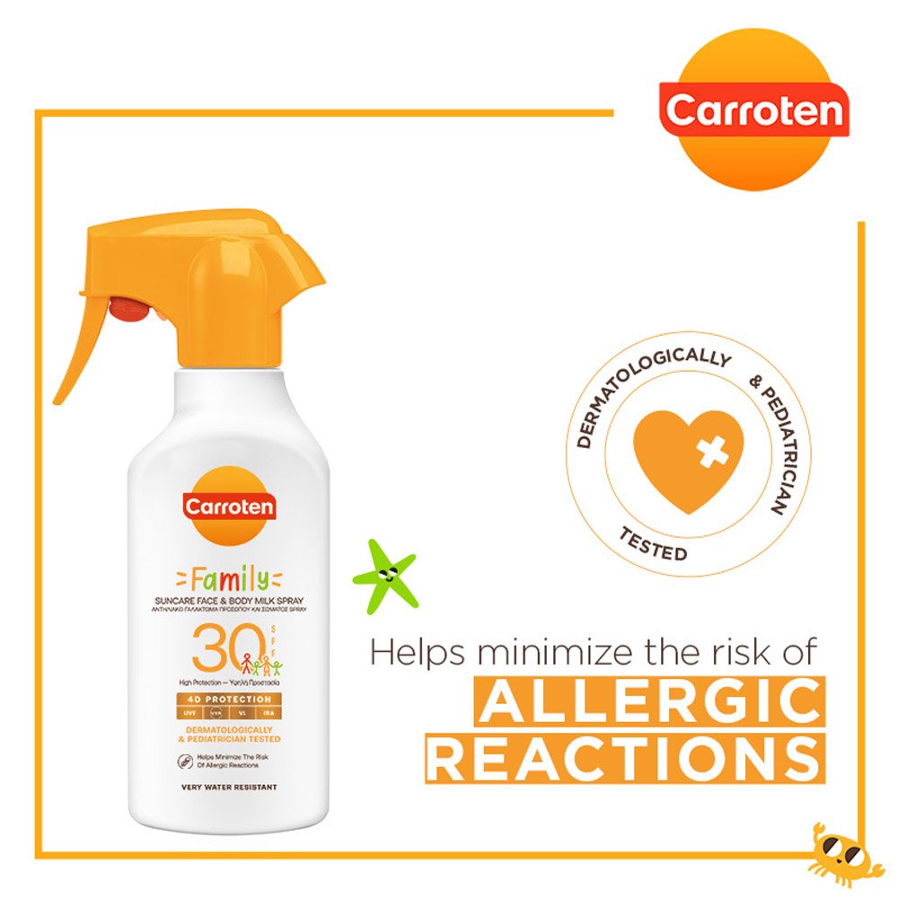 Carroten Family Suncare Face & Body Milk Spray SPF30 Αντηλιακό Γαλάκτωμα Family Trigger Spray, 270ml