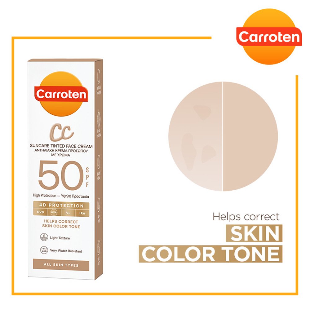 Carroten CC Suncare Tinted Face Cream Αντηλιακή Κρέμα Προσώπου CC με Χρώμα SPF50, 50ml