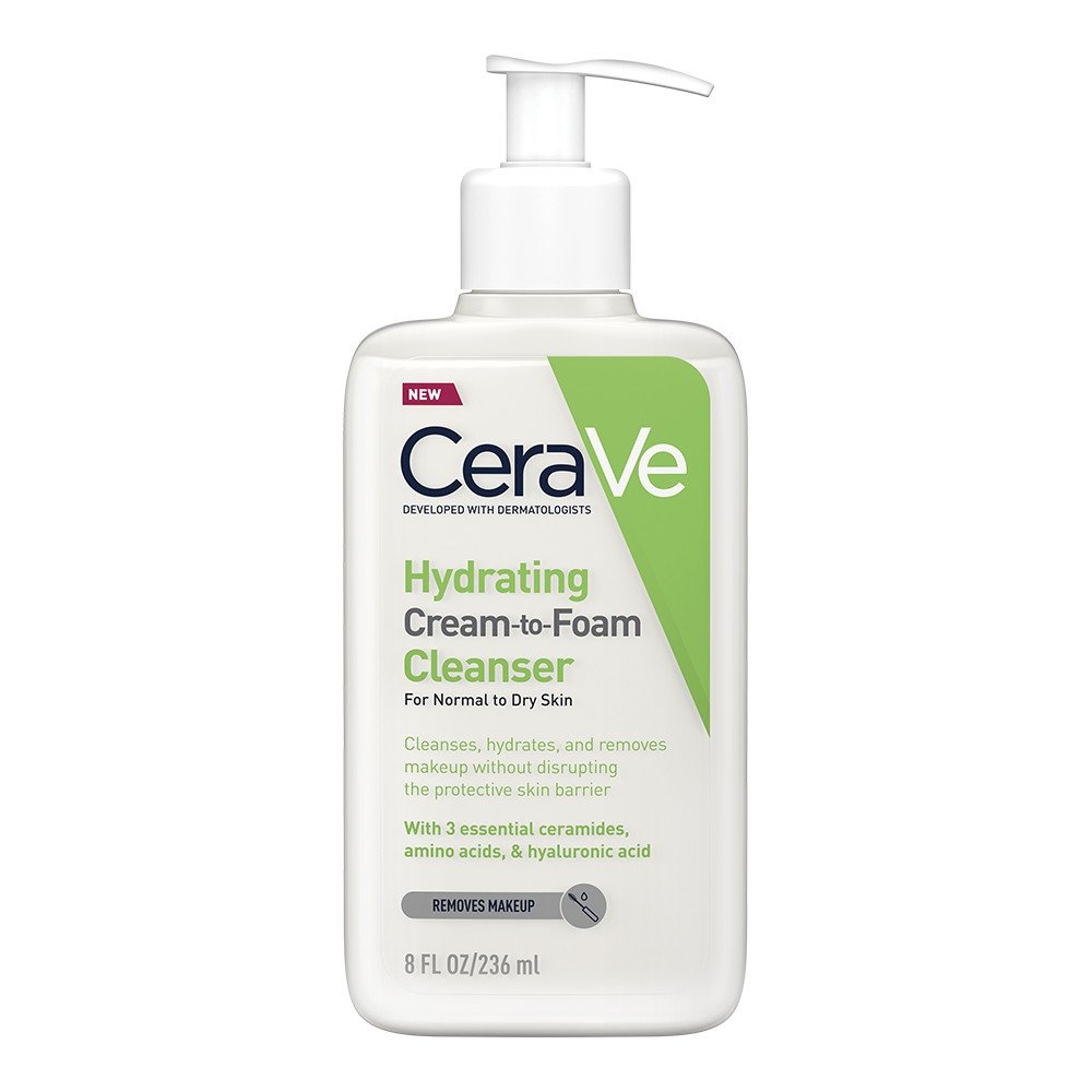 CeraVe Hydrating Cream-to-Foam Cleanser Ντεμακιγιάζ και Καθαριστικό Προσώπου που Αφρίζει με Υαλουρονικό Οξύ, 236ml