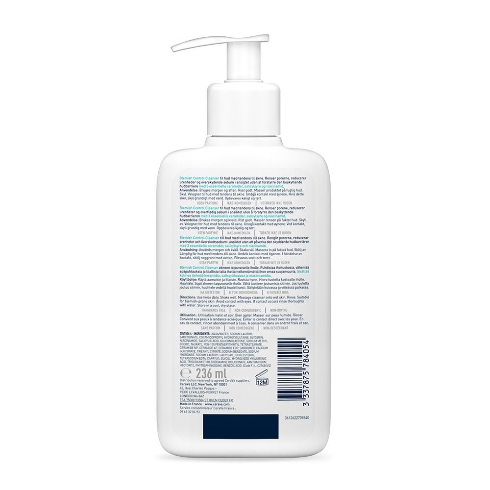 CeraVe Blemish Control Cleanser Gel Καθαρισμού Προσώπου Για Δέρμα Με Τάση Ακμής Με Σαλικυλικό Οξύ & Ceramides, 236ml