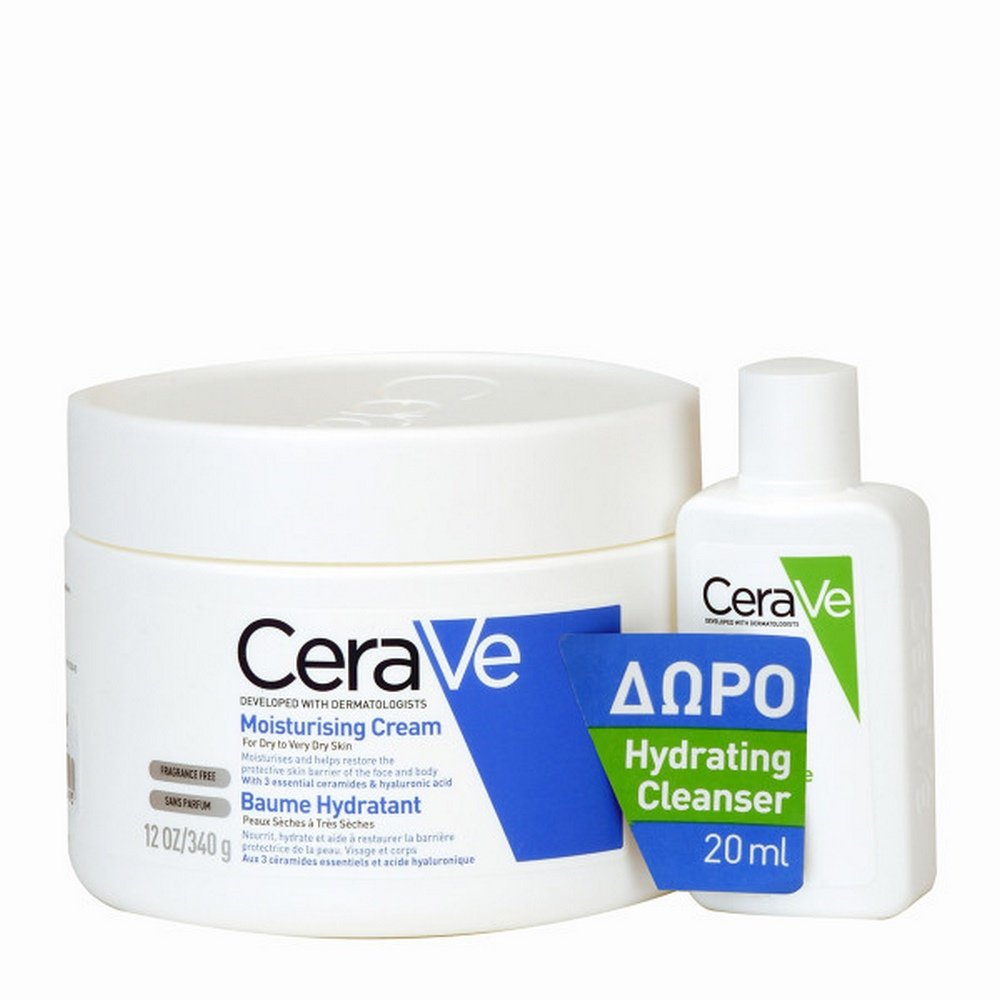 CeraVe Promo Moisturising Cream Ενυδατική Κρέμα για Ξηρό/Πολύ Ξηρό Δέρμα, 340gr & Δώρο Hydrating Cleanser Κρέμα Καθαρισμού, 20ml 