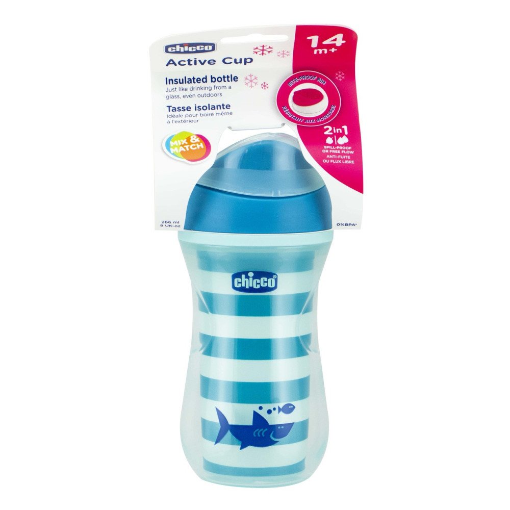 Chicco Active Cup Insulated Bottle Κύπελλο Μπλε 14m+, 266ml