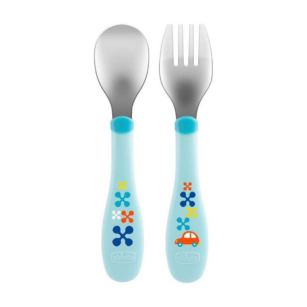 Chicco Metal Cutlery Mix & Match Σετ Πιρούνι - Κουτάλι Ανοξείδωτο 18m+ Μπλέ