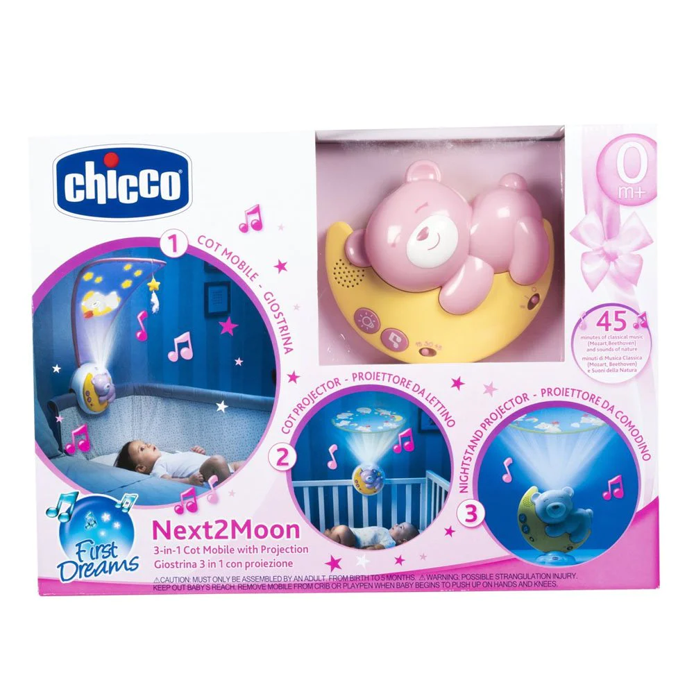 Chicco Next 2 Moon Κρεμαστό Παιχνίδι Κούνιας Ροζ με Μουσική & Προβολέα από την Γέννηση, 1σετ Chicco Next 2 Moon Κρεμαστό Παιχνίδι Κούνιας Ροζ με Μουσική & Προβολέα από την Γέννηση, 1σετ