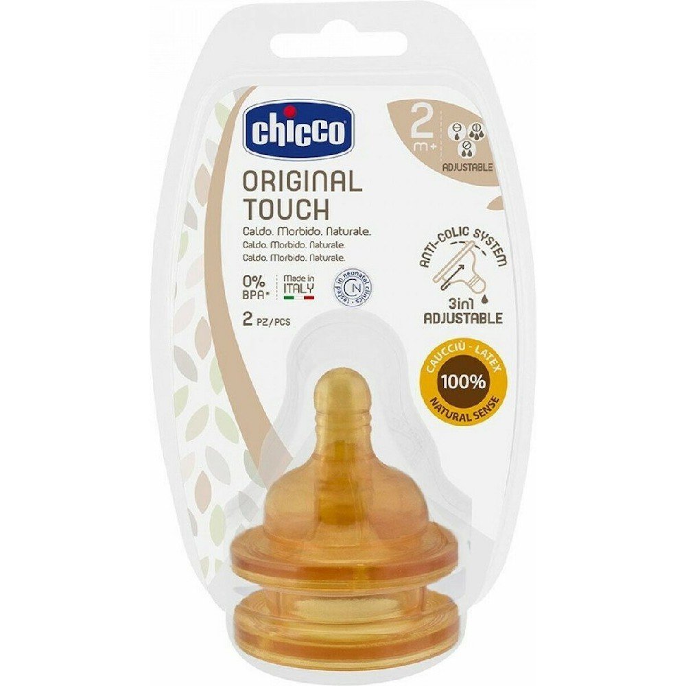 Chicco Original Touch Θηλή Καουτσούκ Κανονική Ροή 2-4m+, 2 τεμ