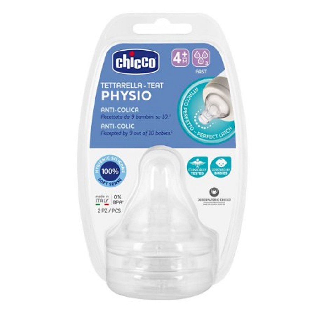 Chicco Physio Θηλή Σιλικόνης Γρήγορη Ροή 4m+, 2τμχ