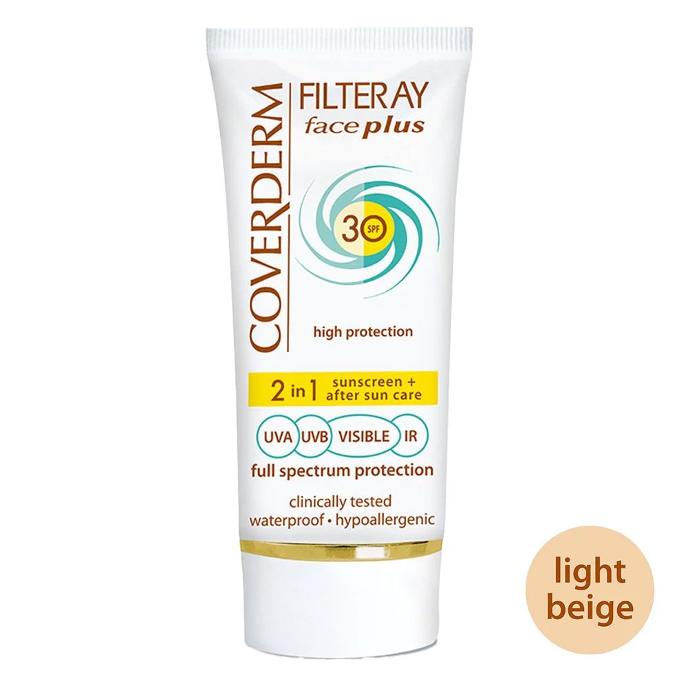 Coverderm Filteray Face Plus 2 in 1 Light Beige Αντηλιακή Κρέμα Προσώπου & After Sun Care Λιπαρές/Ακνεϊκές Επιδερμίδες SPF30 LBG, 50ml