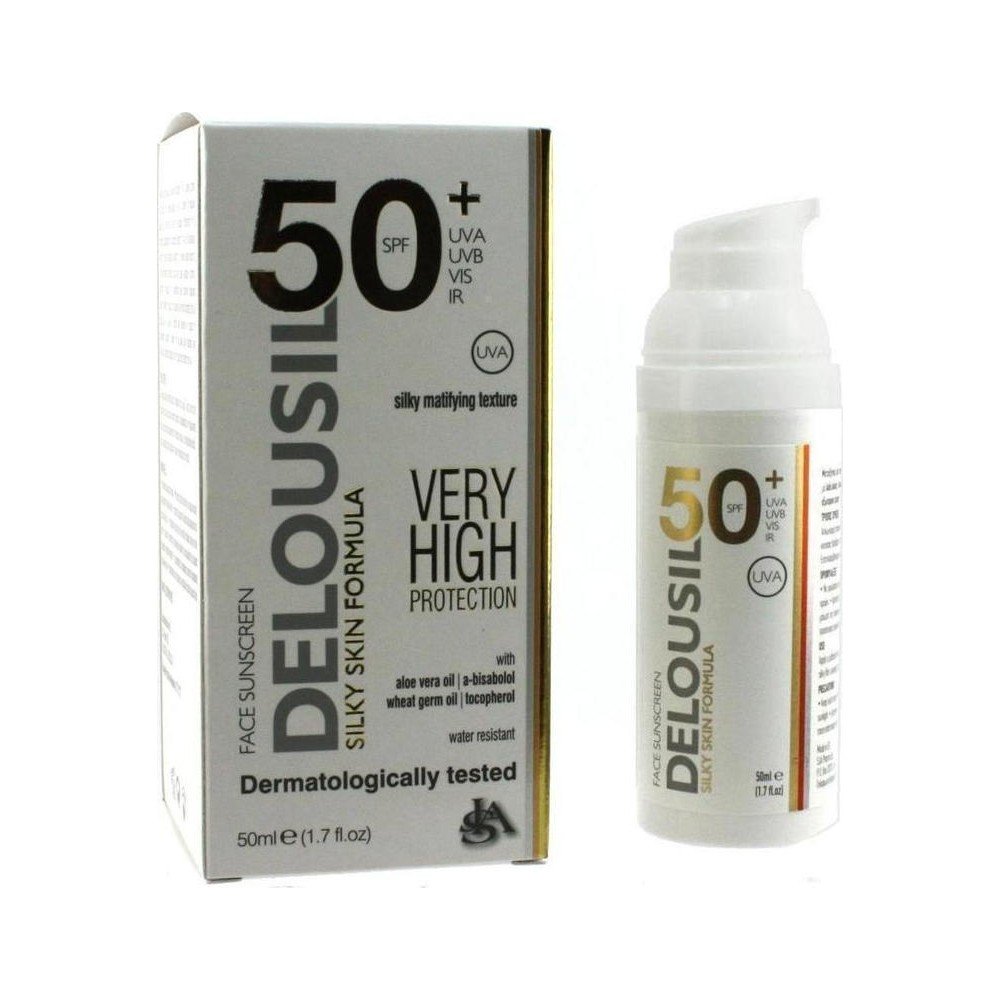 Delousil Silky Skin Formula SPF 50+ Αντηλιακή Κρέμα Προσώπου Μεταξένια Ματ Υφή Με Σιτέλαιο και Λάδι Αλόης Ανθεκτική στο Νερό 50ml