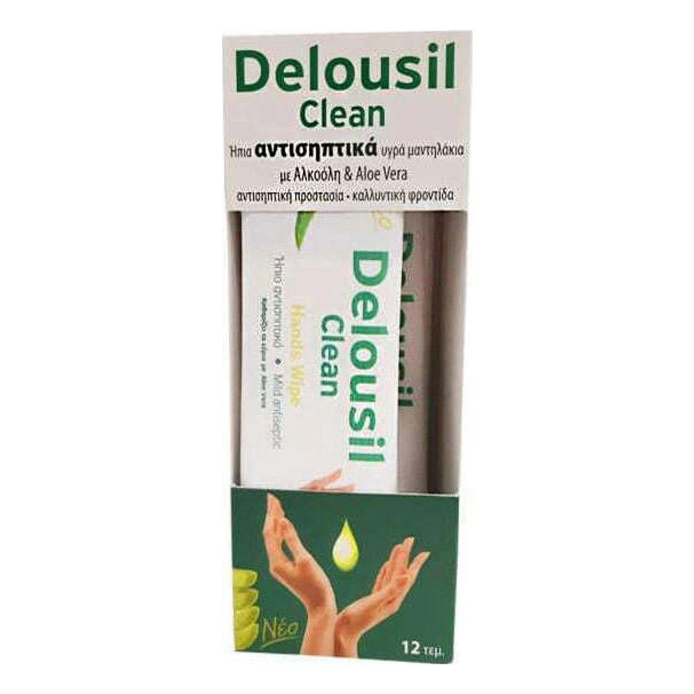 Delousil Clean Hand Wipes Αντισηπτικά Υγρά Μαντηλάκια για Χέρια & Επιφάνειες, 12τμχ