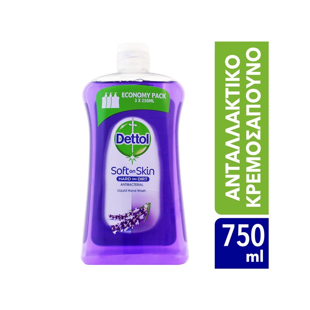 Dettol Soft on Skin Ανταλλακτικό Αντιβακτηριδιακό Υγρό Κρεμοσάπουνο Λεβάντα, 750ml