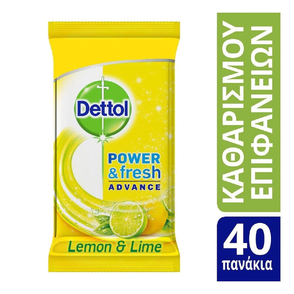 Dettol Αντιβακτηριδιακά Μαντηλάκια Καθαρισμού Επιφανειών Με Άρωμα Λεμόνι, 40τμχ Dettol Αντιβακτηριδιακά Μαντηλάκια Καθαρισμού Επιφανειών Με Άρωμα Λεμόνι, 40τμχ