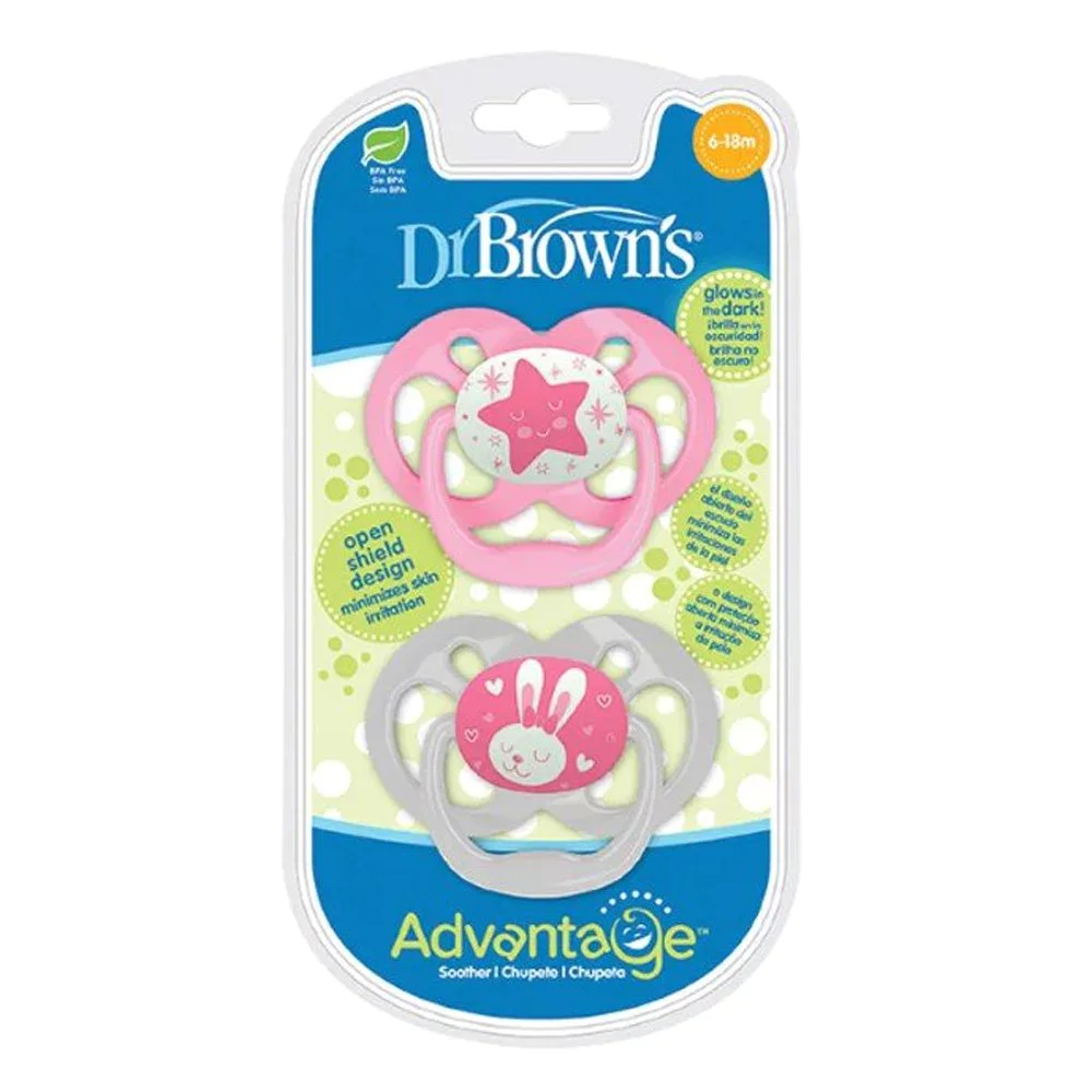 Dr Brown's Πιπίλα Advantage Σιλικόνης Νυκτός 6-18m Ρόζ, 2 τμχ Dr Brown's Πιπίλα Advantage Σιλικόνης Νυκτός 6-18m Ρόζ, 2 τμχ