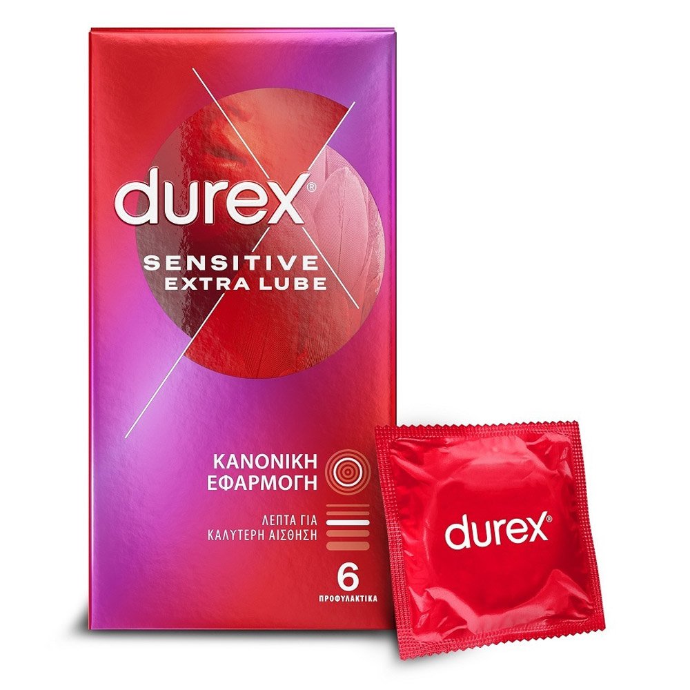 Durex Sensitive Extra Lube Προφυλακτικά με Έξτρα ΄Λίπανση Κανονική Εφαρμογή, 6τμχ