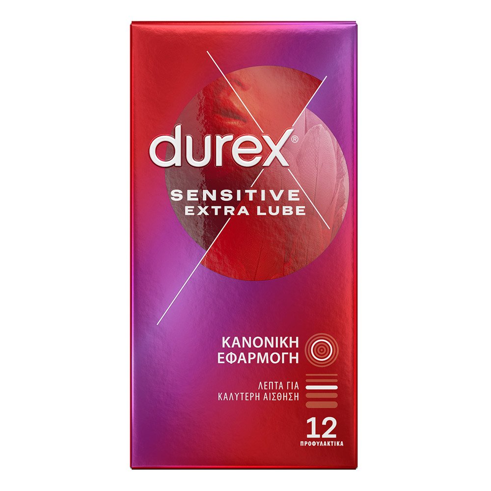 Durex Sensitive Extra Lube Προφυλακτικά με Έξτρα  Λίπανση Κανονική Εφαρμογή, 12τμχ