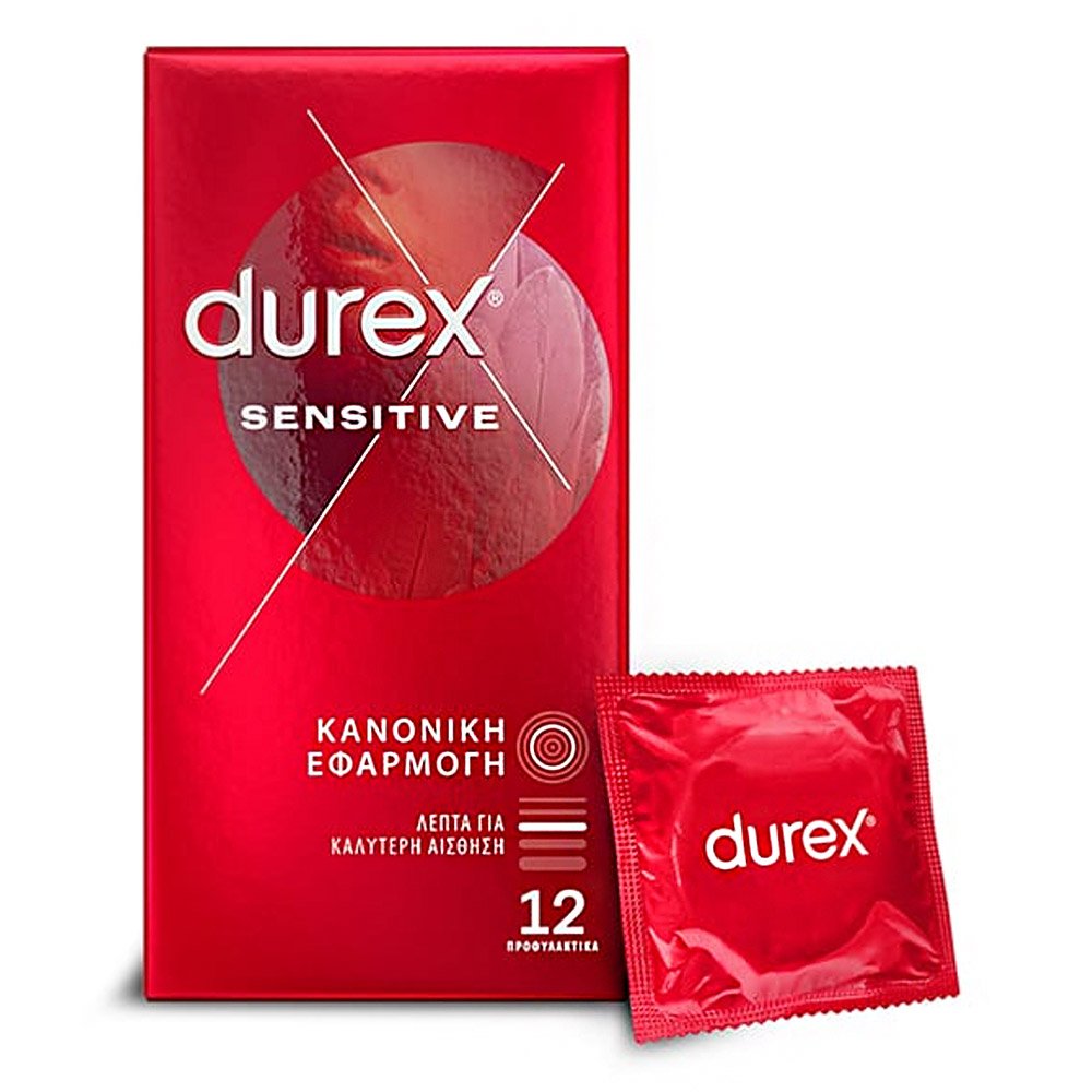 Durex Sensitive Προφυλακτικά Λεπτά με Κανονική Εφαρμογή, 12τμχ 
