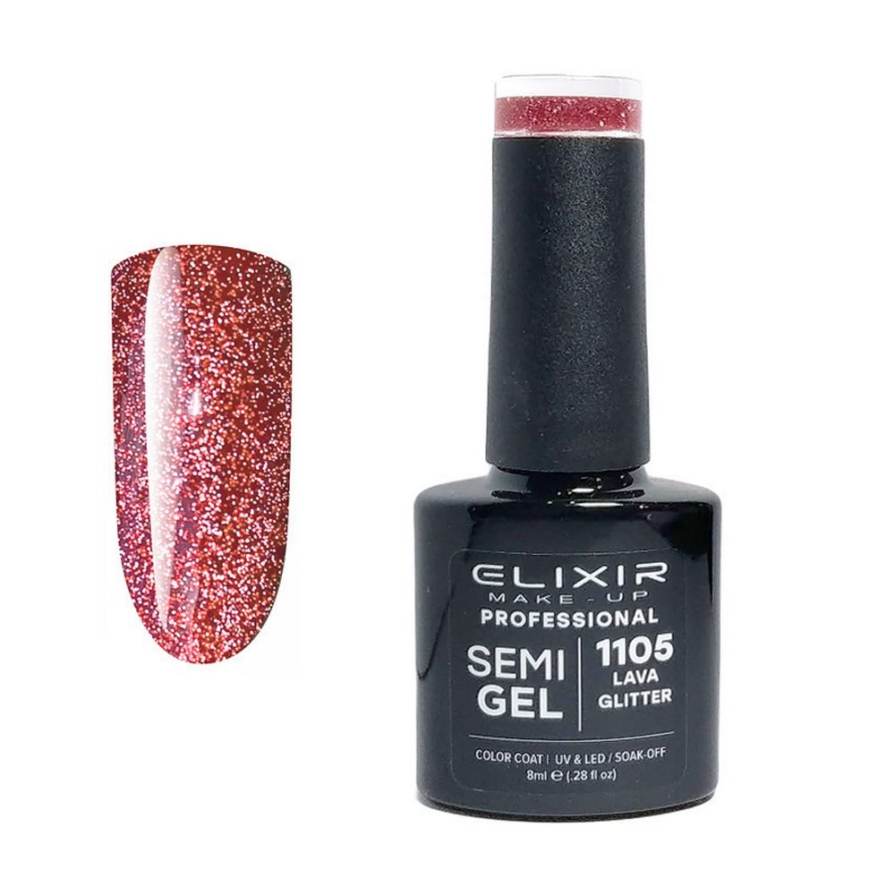 Elixir Make-up Semi Gel Ημιμόνιμο Επαγγελματικό Βερνίκι Νυχιών Νο1105 Lava Glitter, 8ml
