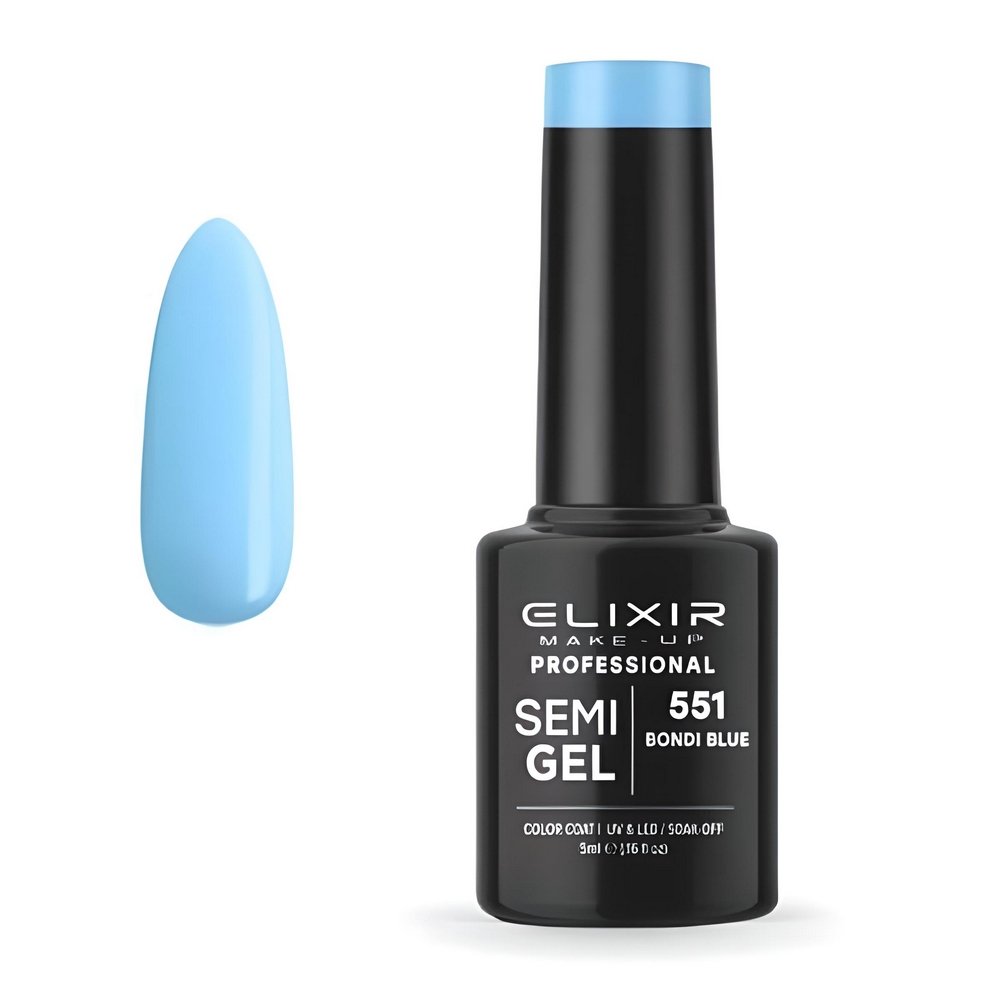 Elixir Make-up Semi Gel Ημιμόνιμο Επαγγελματικό Βερνίκι Νυχιών Νο551 Bondi Blue, 5ml