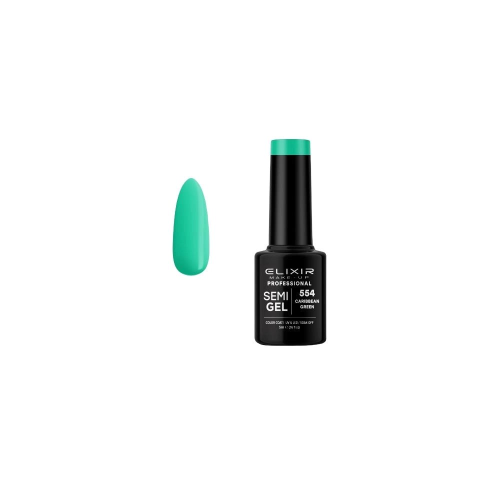 Elixir Make-up Semi Gel Ημιμόνιμο Επαγγελματικό Βερνίκι Νυχιών Νο554 Caribbean Green, 5ml
