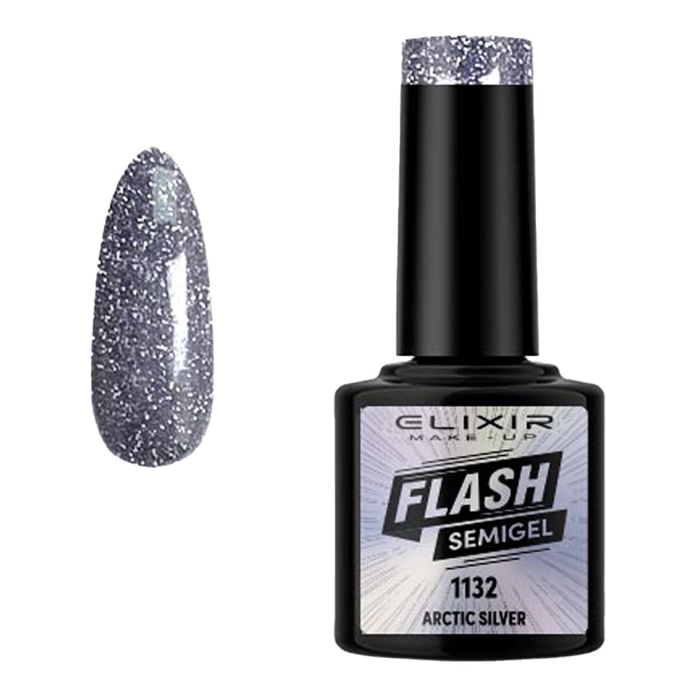 Elixir Make-up Flash Semi Gel Ημιμόνιμο Επαγγελματικό Βερνίκι Νυχιών Νο1132 Arctic Silver, 8ml