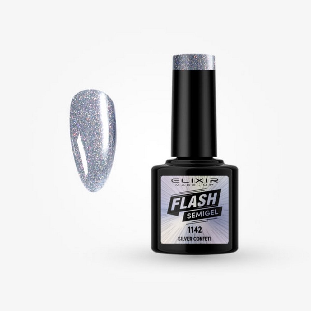 Elixir Make-Up Flash Semi Gel Ημιμόνιμο Bερνίκι No1142 Silver Confeti, 8ml