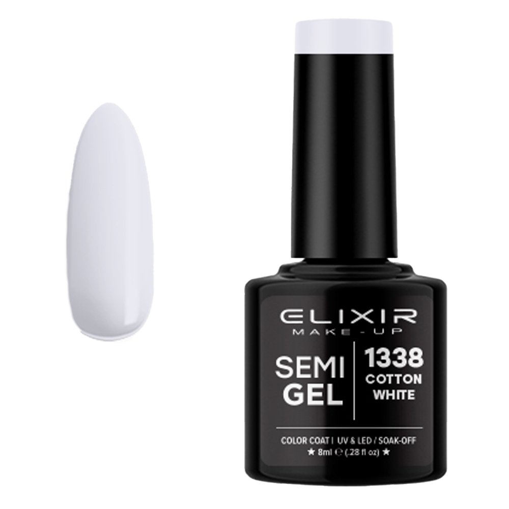 Elixir Make-up Semi Gel Ημιμόνιμο Επαγγελματικό Βερνίκι Νυχιών Νο1338 Cotton White, 8ml