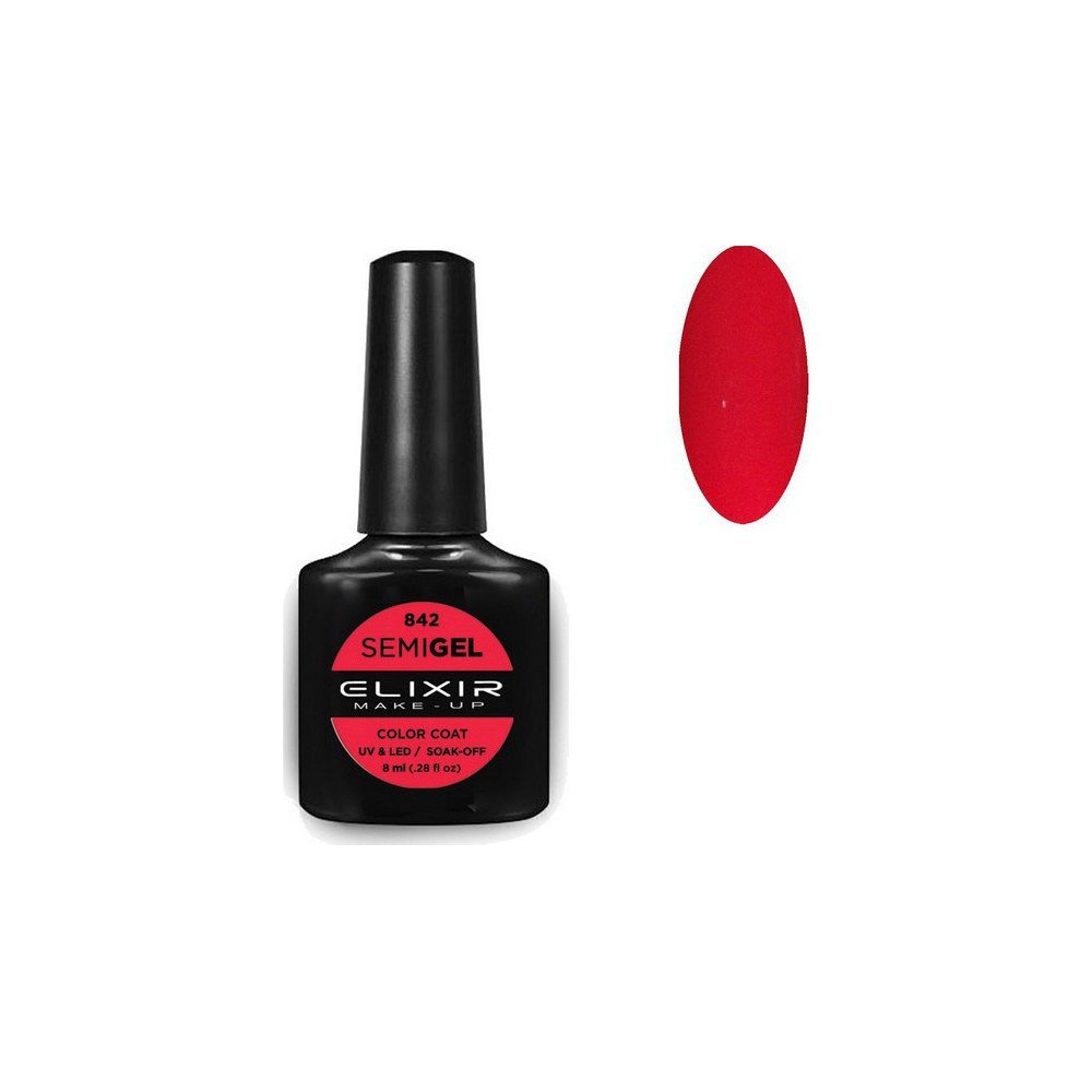 Elixir Make-up Semi Gel Ημιμόνιμο Επαγγελματικό Βερνίκι Νυχιών Νο842 Cadmium Red, 8ml