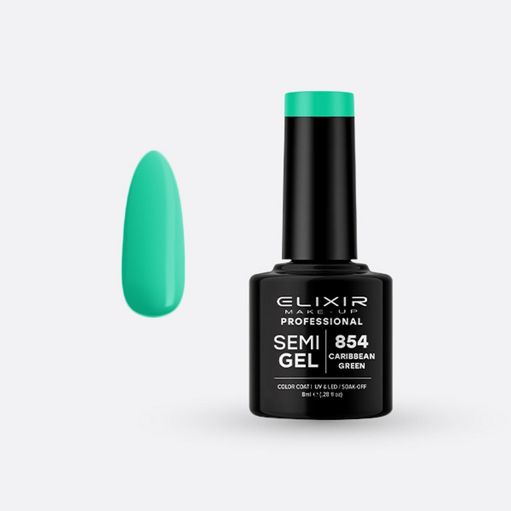 Elixir Make-up Semi Gel Ημιμόνιμο Επαγγελματικό Βερνίκι Νυχιών Νο854 Caribbean Green, 8ml