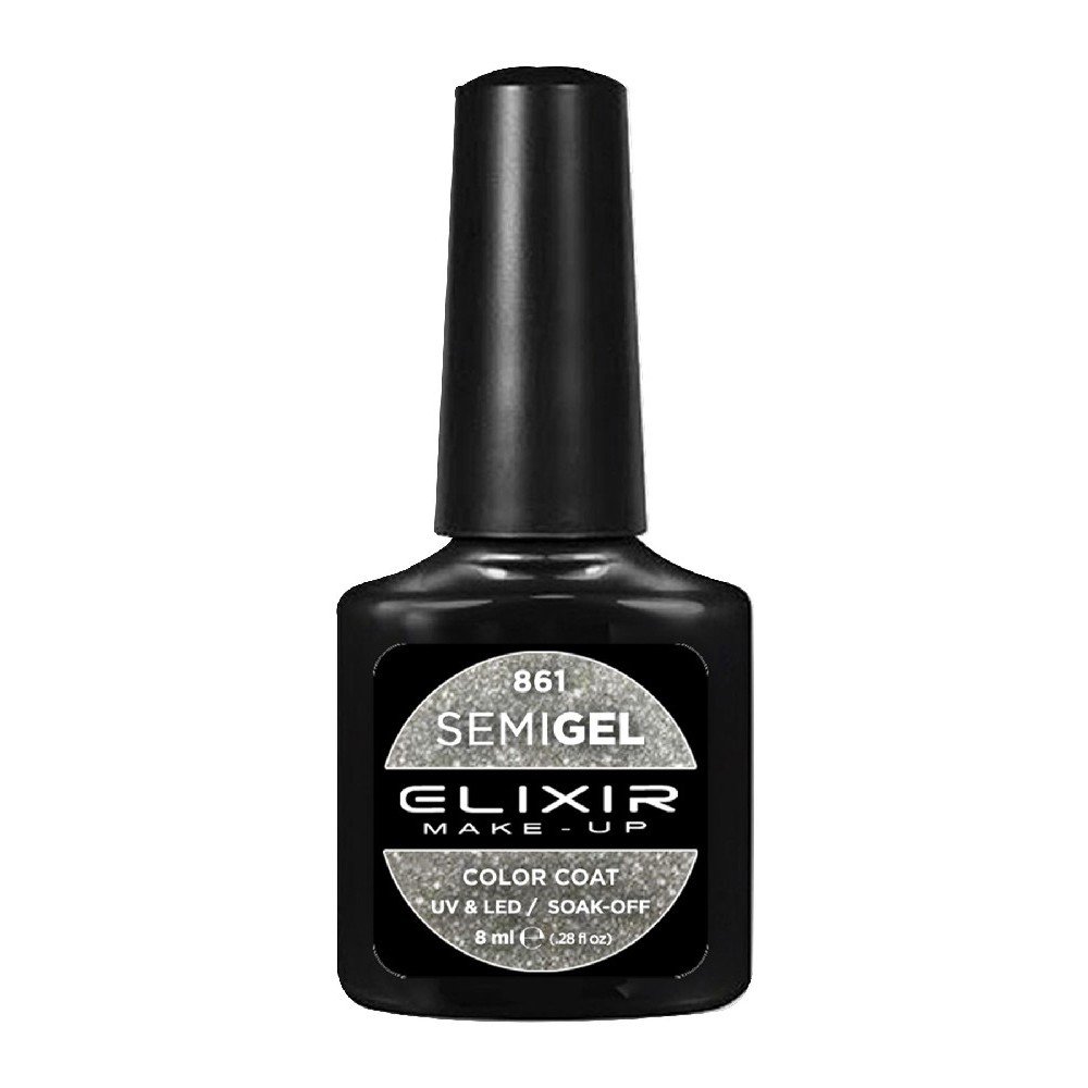Elixir Make-up Semi Gel Ημιμόνιμο Επαγγελματικό Βερνίκι Νυχιών Νο861 Glitter Silver, 8ml