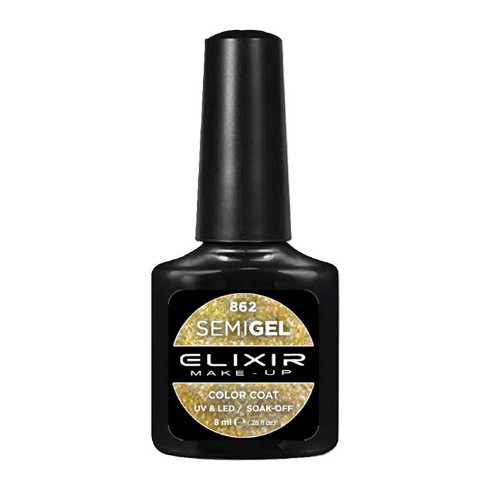 Elixir Make-up Semi Gel Ημιμόνιμο Επαγγελματικό Βερνίκι Νυχιών Νο862 Glitter Gold, 8ml