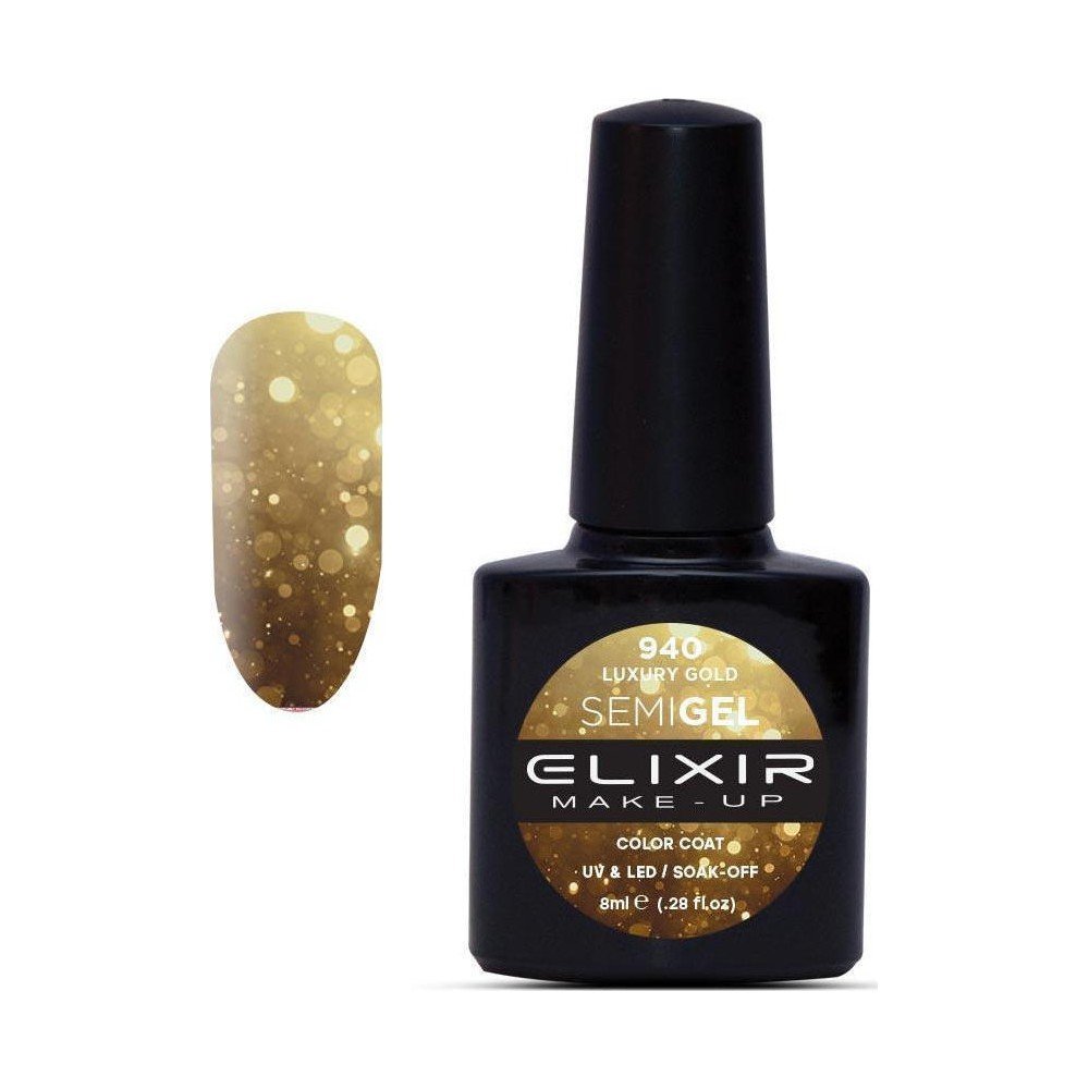 Elixir Make-up Semi Gel Ημιμόνιμο Επαγγελματικό Βερνίκι Νυχιών Νο940 Luxury Gold, 8ml