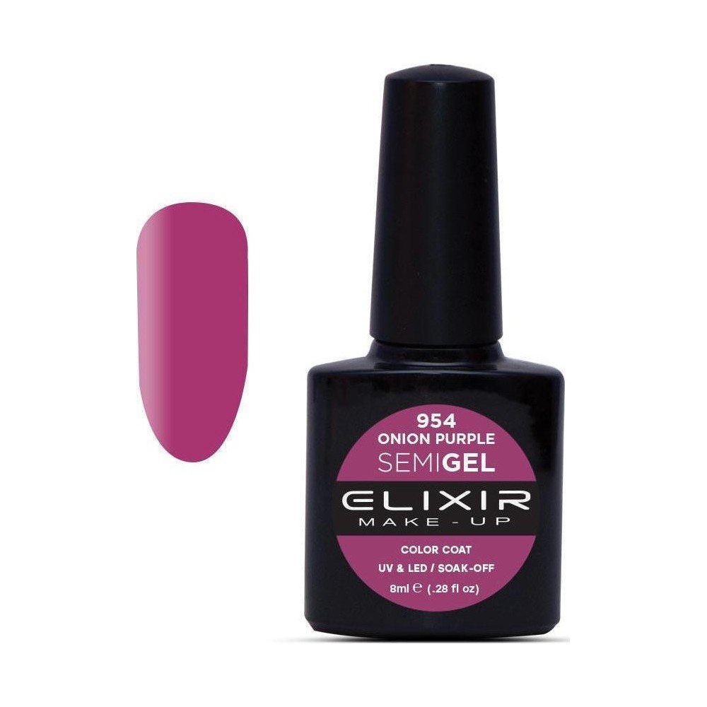 Elixir Make-up Semi Gel Ημιμόνιμο Επαγγελματικό Βερνίκι Νυχιών Νο954 Onion Purple, 8ml