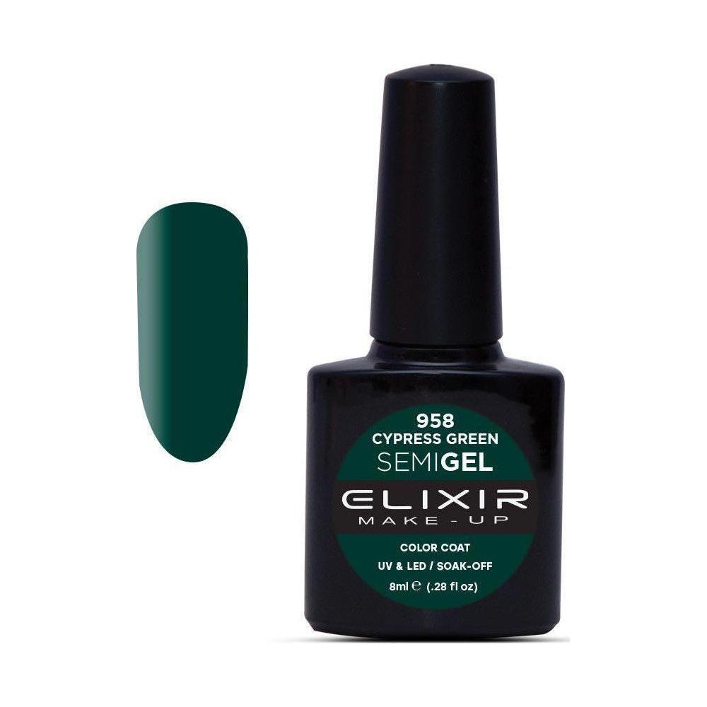 Elixir Make-up Semi Gel Ημιμόνιμο Επαγγελματικό Βερνίκι Νυχιών Νο958 Cypress Green, 8ml