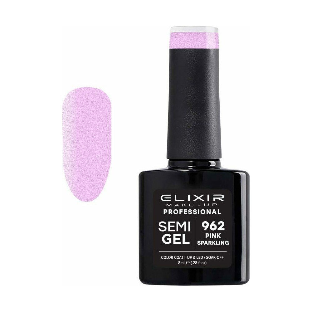 Elixir Make-up Semi Gel Ημιμόνιμο Επαγγελματικό Βερνίκι Νυχιών Νο962 Pink Sparkling, 8ml