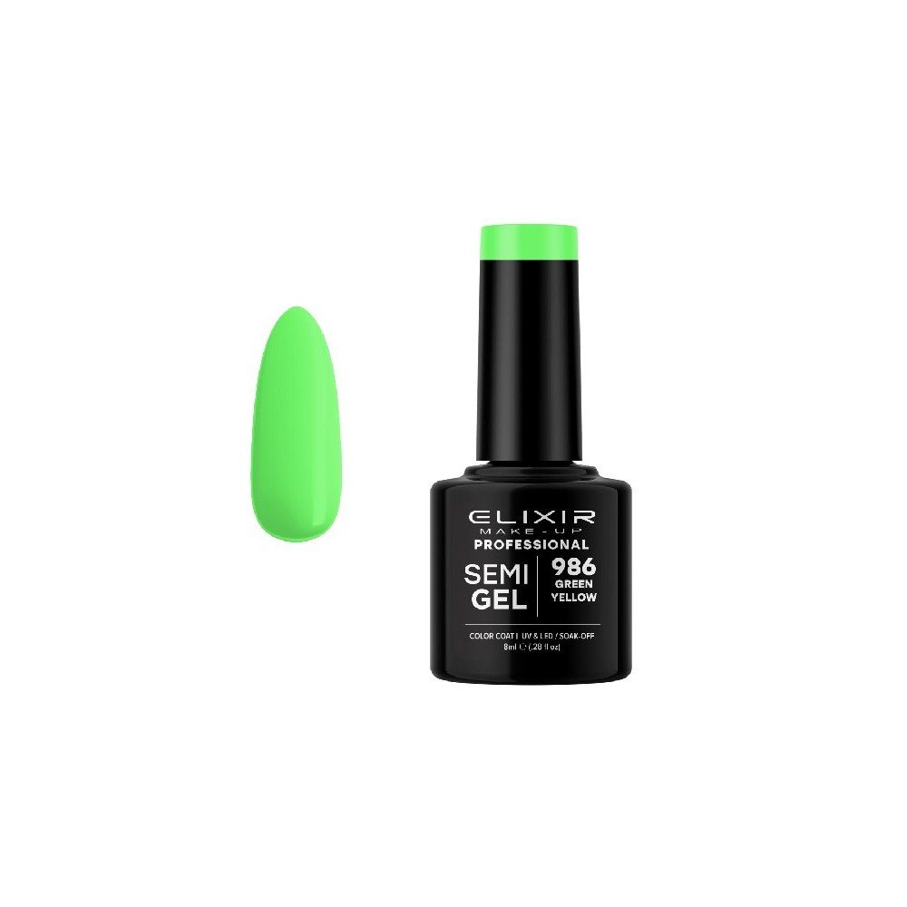 Elixir Make-up Semi Gel Ημιμόνιμο Επαγγελματικό Βερνίκι Νυχιών Νο986 Green Yellow, 8ml
