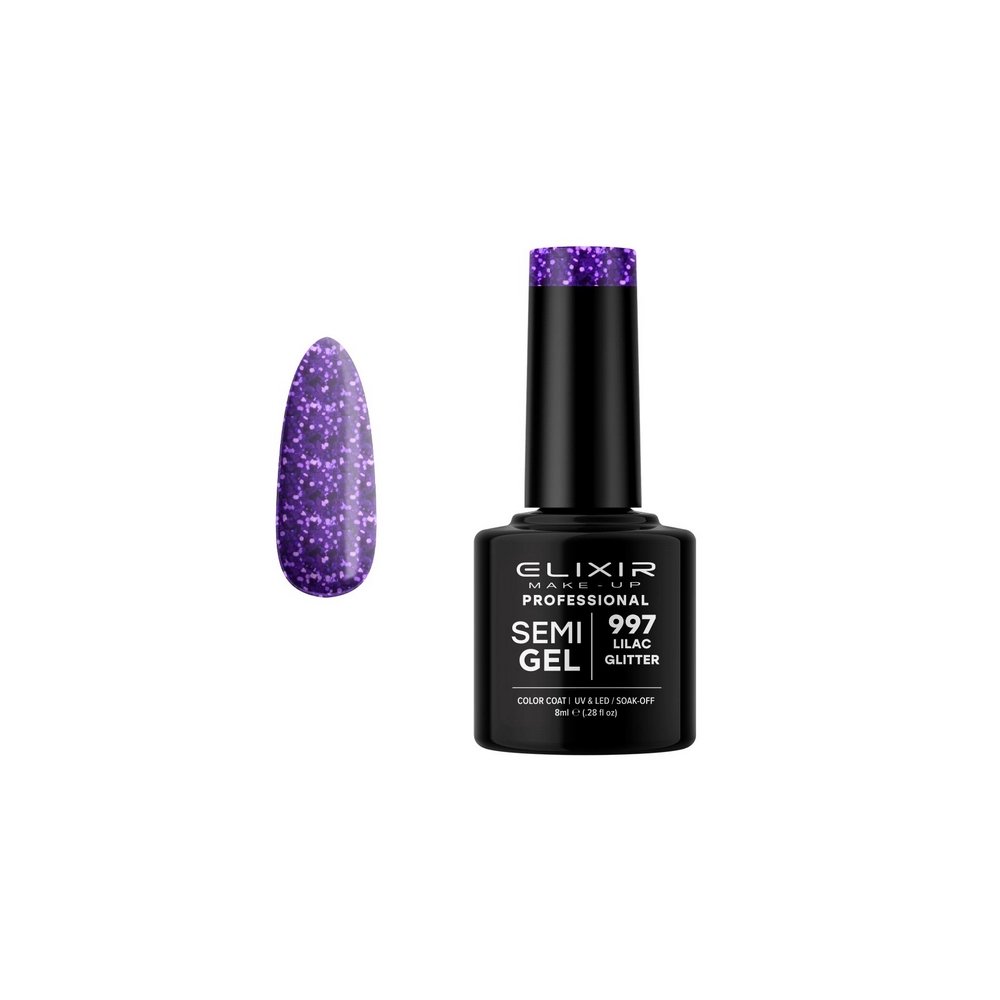 Elixir Make-up Semi Gel Ημιμόνιμο Επαγγελματικό Βερνίκι Νυχιών Νο997 Lilac Glitter, 8ml