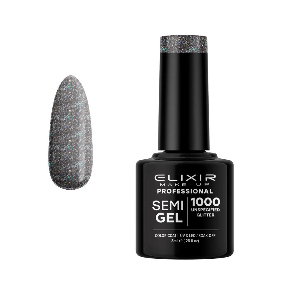 Elixir Make-up Semi Gel Ημιμόνιμο Επαγγελματικό Βερνίκι Νυχιών Νο1000 Unspecified Glitter, 8ml