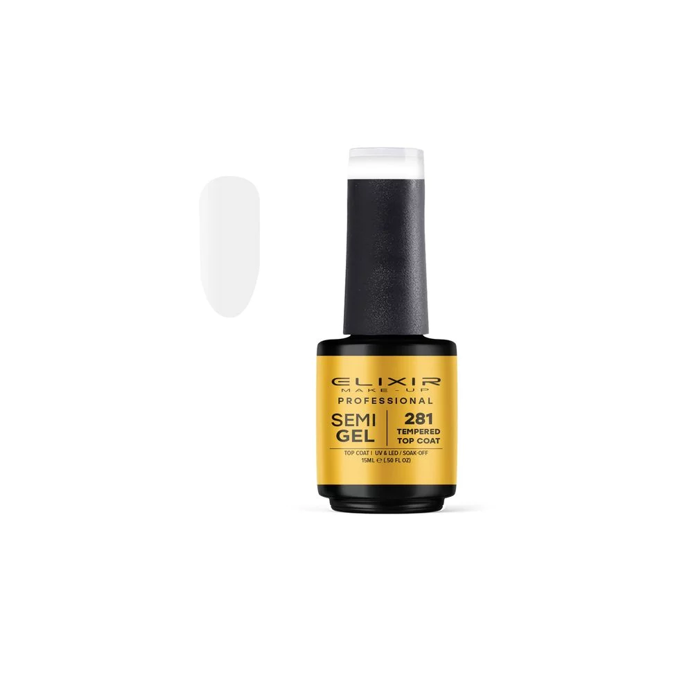 Elixir Make-up Semi Gel Ημιμόνιμο Επαγγελματικό Βερνίκι Νυχιών Νο281 Tempered Top Coat, 15ml Elixir Make-up Semi Gel Ημιμόνιμο Επαγγελματικό Βερνίκι Νυχιών Νο281 Tempered Top Coat, 15ml
