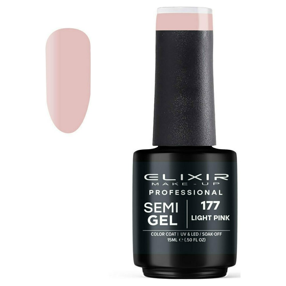 Elixir Make-up Semi Gel Ημιμόνιμο Επαγγελματικό Βερνίκι Νυχιών Νο177 Light Pink, 15ml