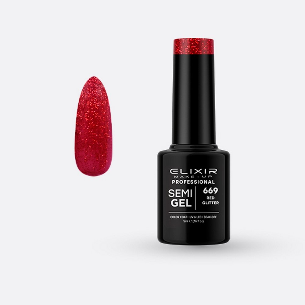 Elixir Ημιμόνιμο βερνίκι – #669 Red Glitter, 5ml