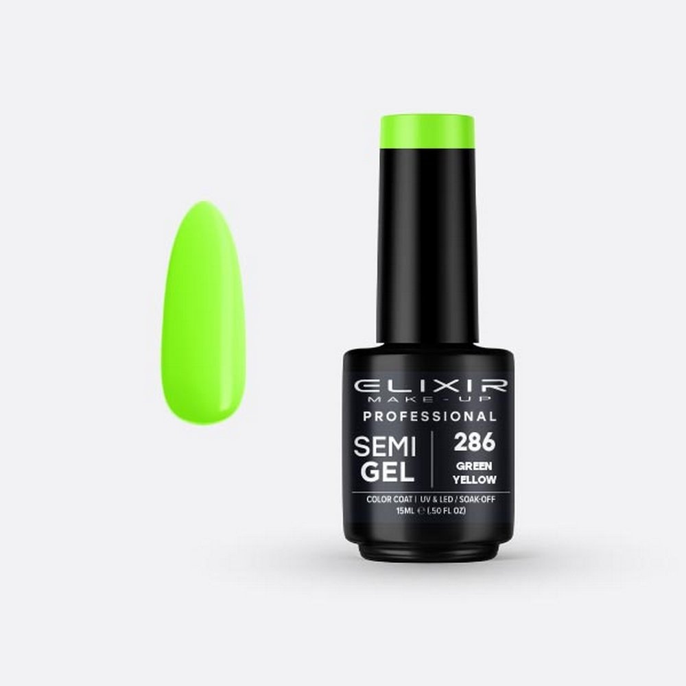 Elixir Make-up Semi Gel Ημιμόνιμο Επαγγελματικό Βερνίκι Νυχιών Νο286 Green Yellow, 15ml