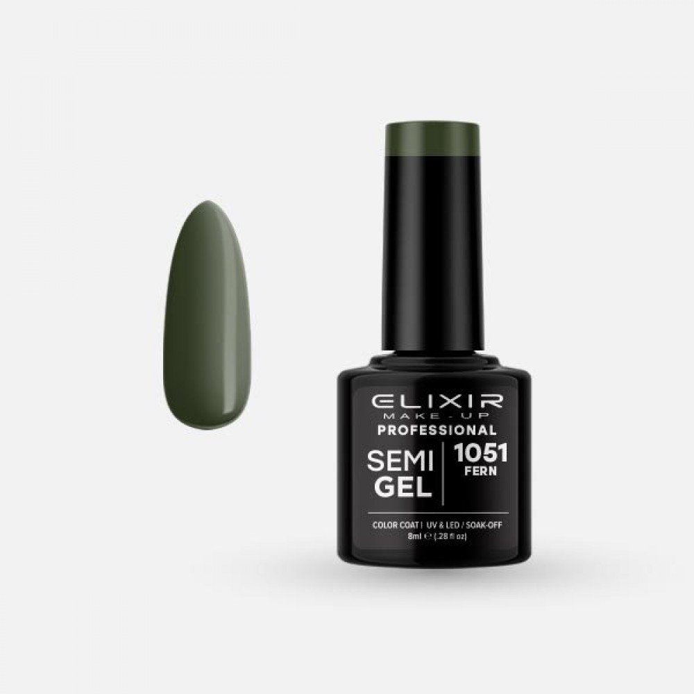 Elixir Make-up Semi Gel Ημιμόνιμο Επαγγελματικό Βερνίκι Νυχιών Νο1051 Fern, 8ml