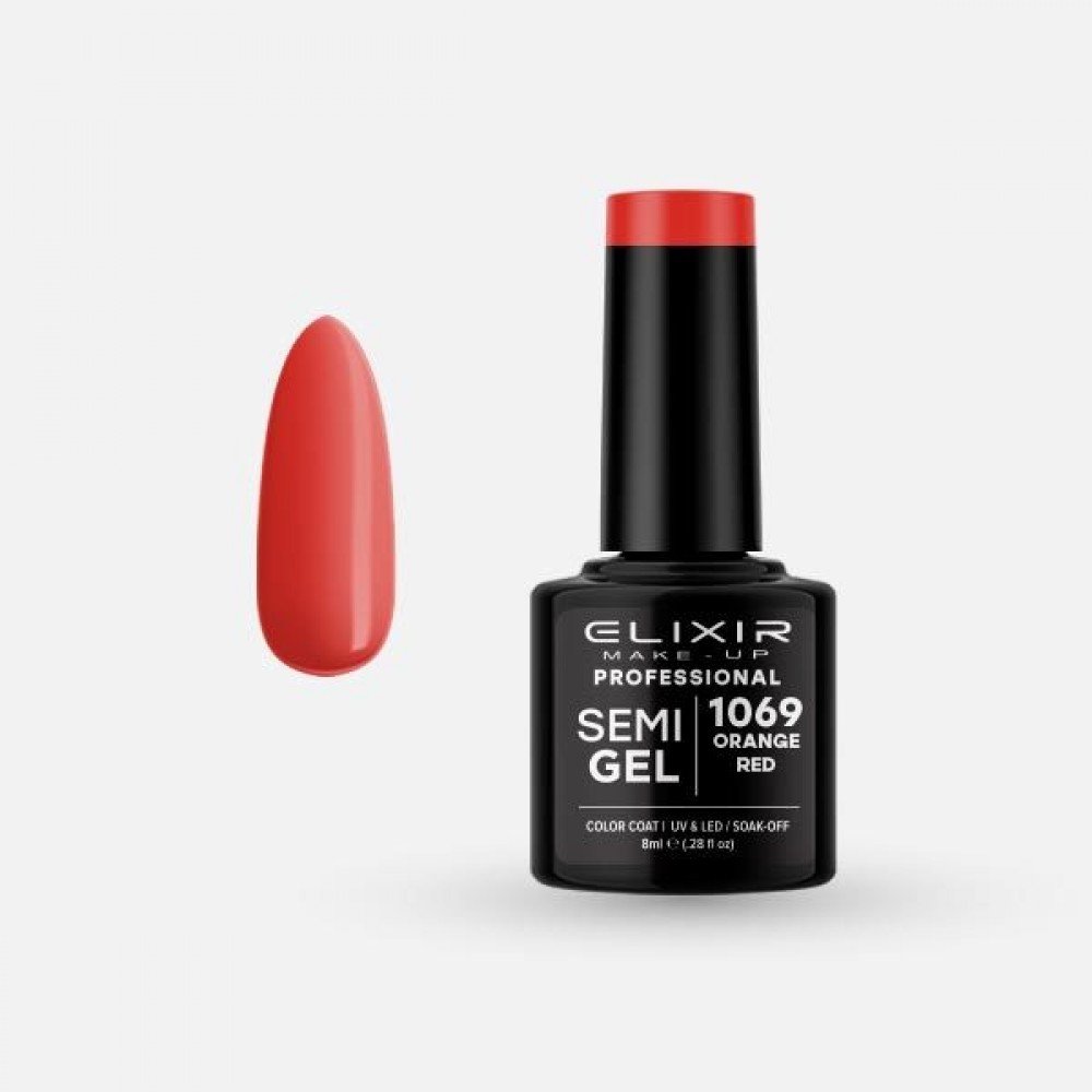 Elixir Make-up Semi Gel Ημιμόνιμο Επαγγελματικό Βερνίκι Νυχιών Νο1069 Orange Red, 8ml
