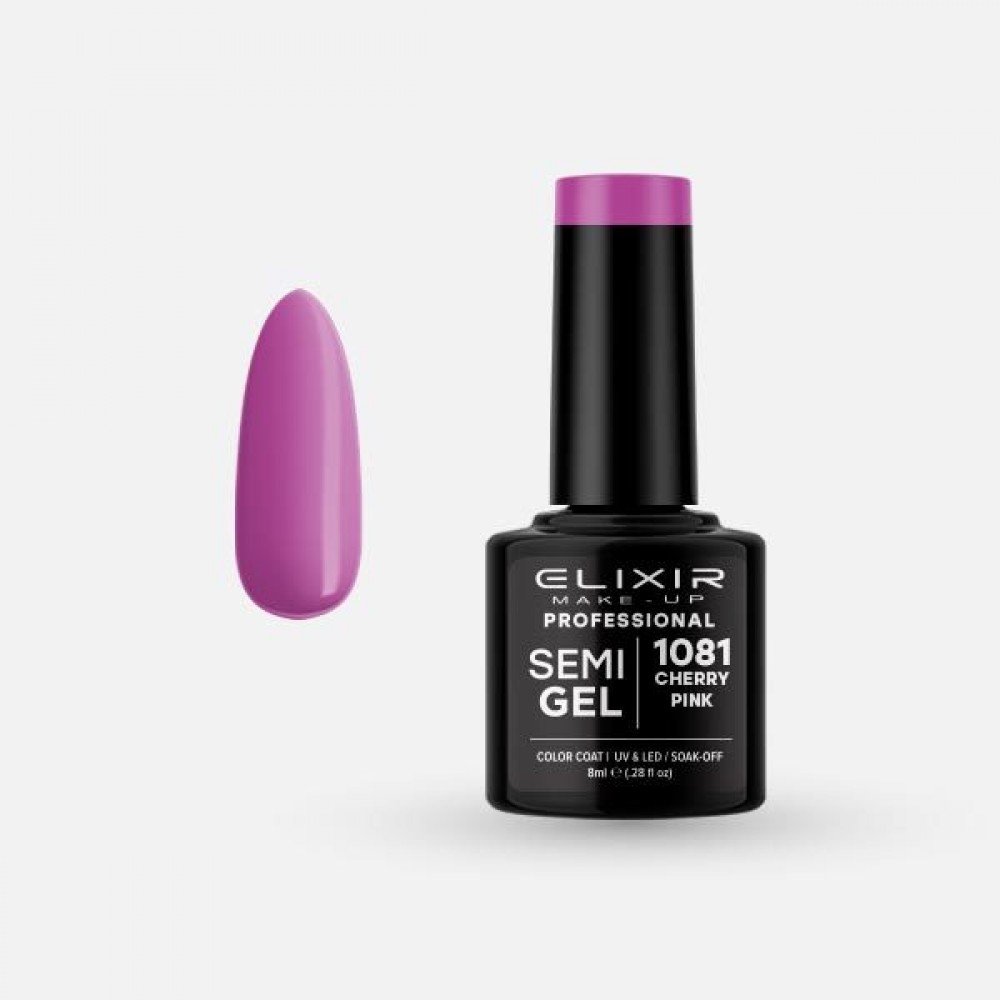 Elixir Make-up Semi Gel Ημιμόνιμο Επαγγελματικό Βερνίκι Νυχιών Νο1081 Cherry Pink, 8ml
