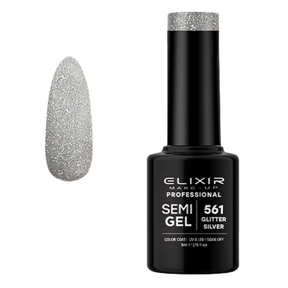 Elixir Make-up Semi Gel Ημιμόνιμο Επαγγελματικό Βερνίκι Νυχιών Νο561 Glitter Silver, 5ml