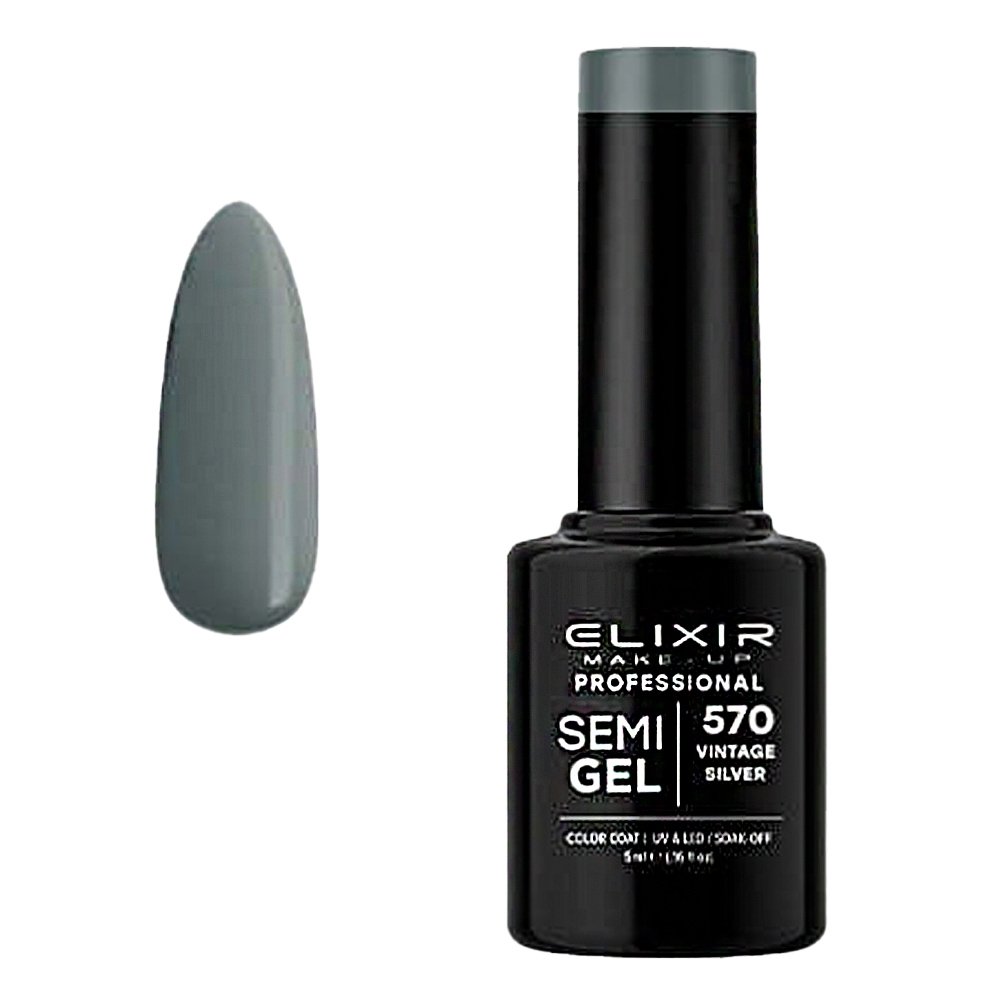 Elixir Make-up Semi Gel Ημιμόνιμο Επαγγελματικό Βερνίκι Νυχιών 570 Vintage Silver, 5ml