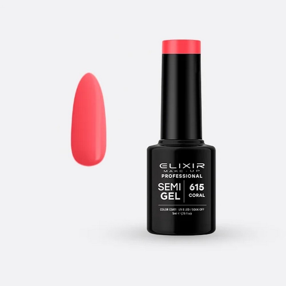 Elixir Make-up Semi Gel Ημιμόνιμο Επαγγελματικό Βερνίκι Νυχιών Νο615 Coral, 5ml