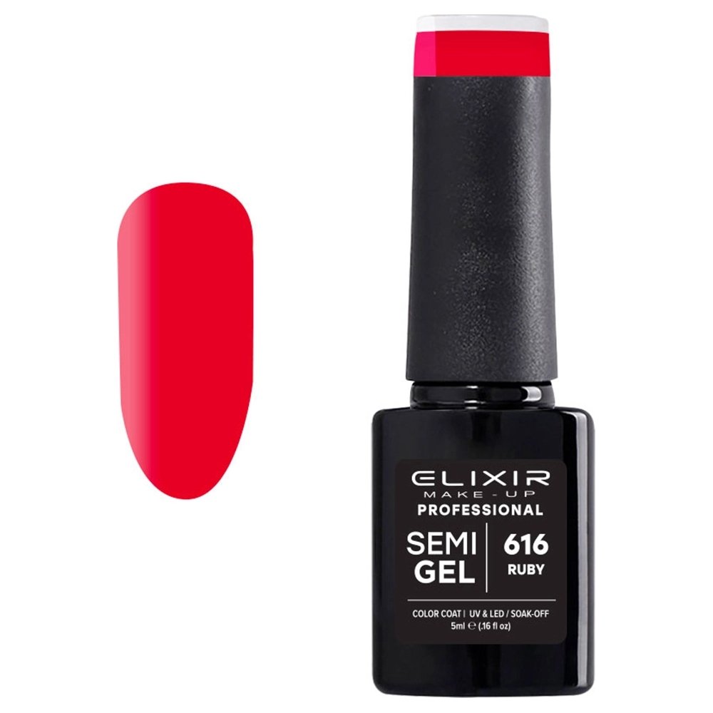 Elixir Make-up Semi Gel Ημιμόνιμο Επαγγελματικό Βερνίκι Νυχιών Νο616 Ruby, 5ml
